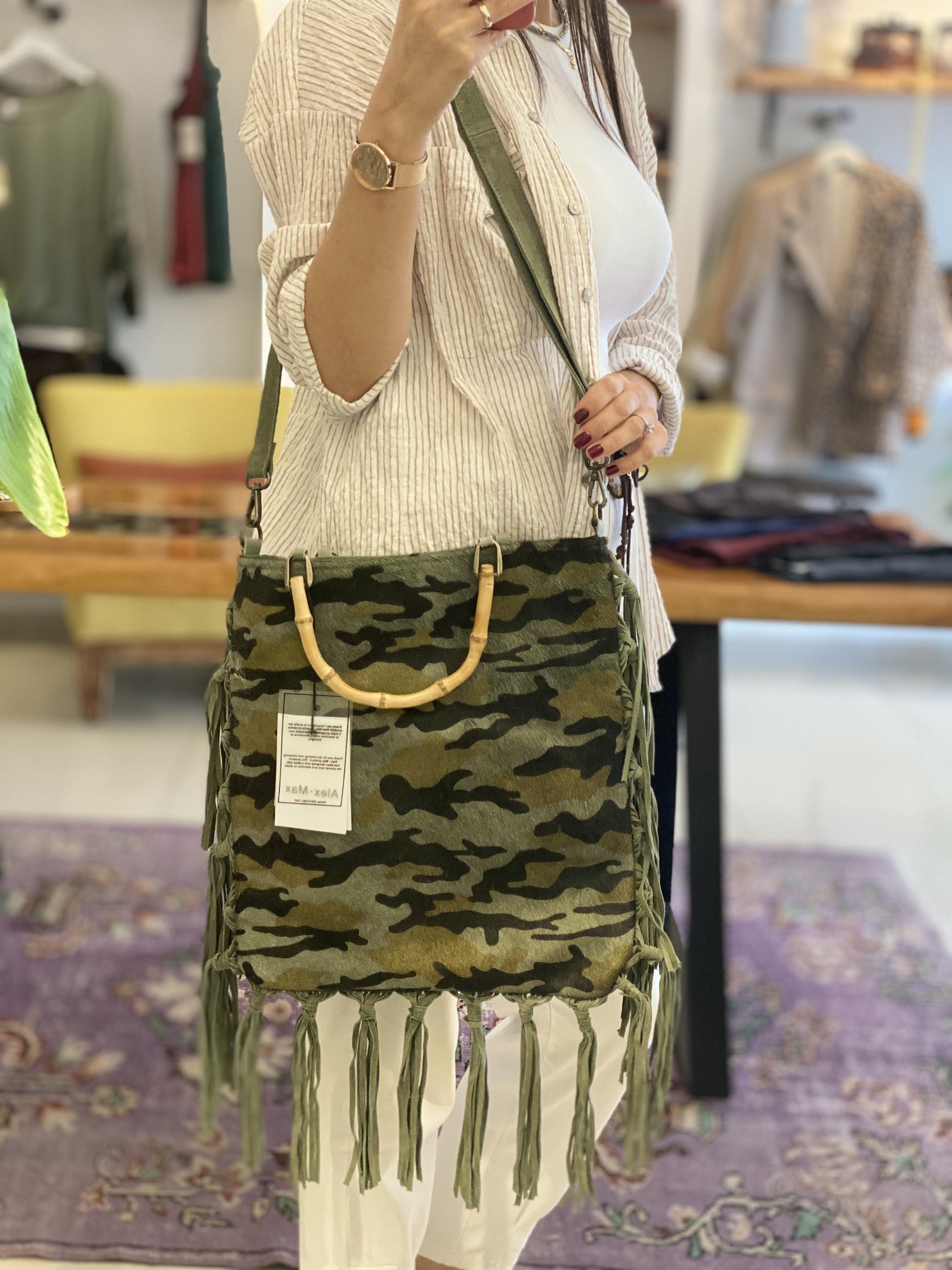 DESENLİ PÜSKÜLLÜ  İTALYAN ÇANTA-HAKİ-34*37