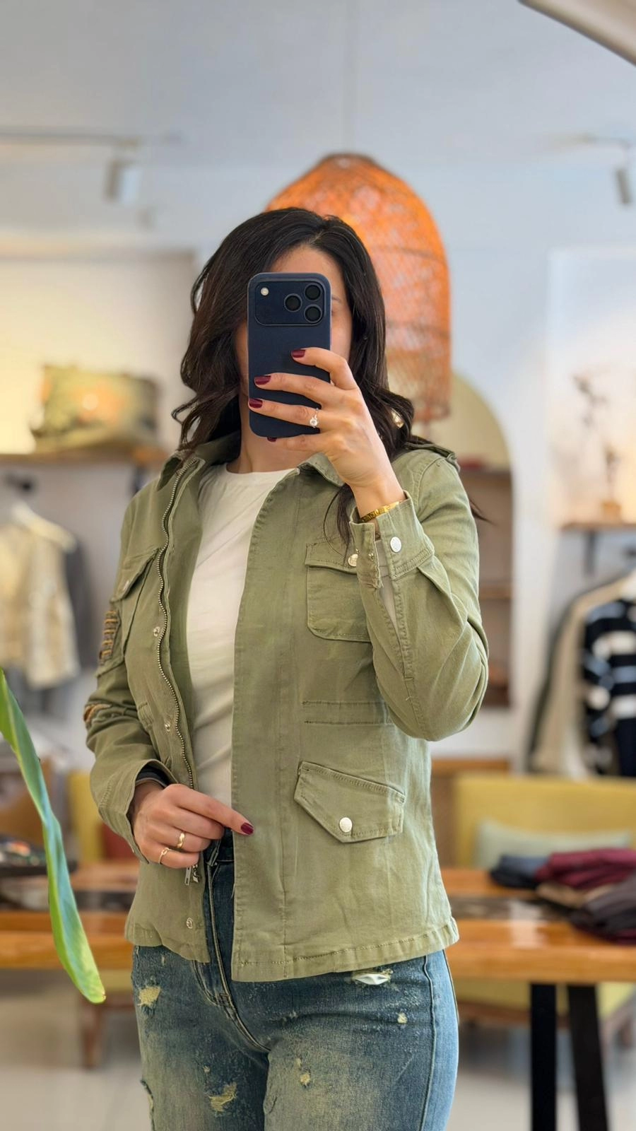 APOLETLİ BONCUK DETAYLI BELİ AYARLANABİLİR LİKRALI İTALYAN KANVAS CEKET