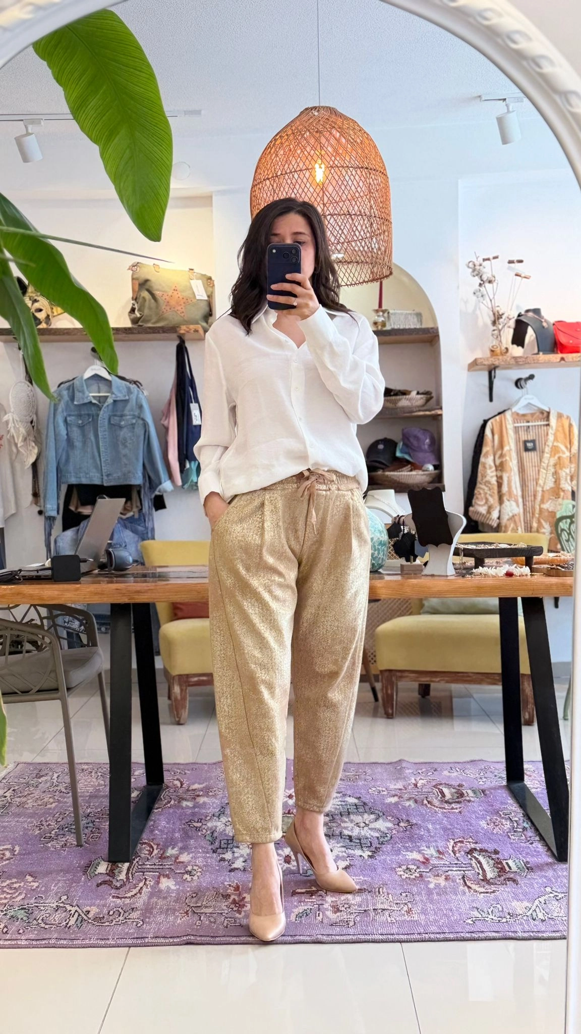 BELİ LASTİKLİ PARILTILI İTALYAN PANTOLON-CAMEL-STD