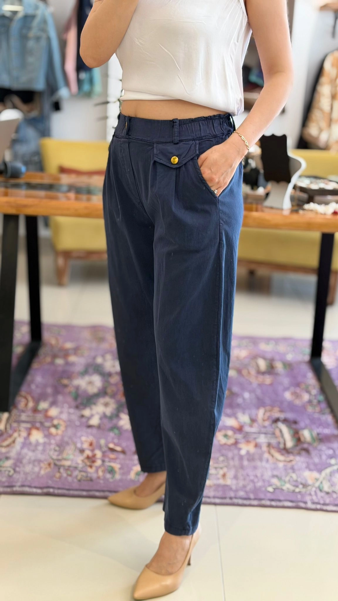 BELİ LASTİKLİ TENSEL KUMAŞ CEPLİ İTALYAN PANTOLON